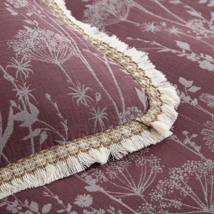 91家纺网 家纺一手货源 找家纺 鲁爱 2025新款全棉色织双层纱布流苏款四件套 云影-豆沙