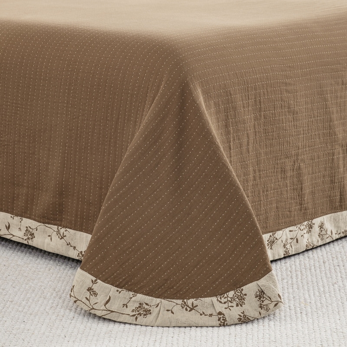 91家纺网 家纺一手货源 找家纺 鲁爱 2025新款全棉色织双层纱布流苏款四件套 惊鸿-浅咖