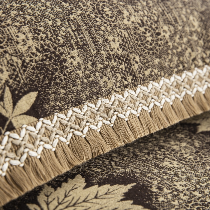 91家纺网 家纺一手货源 找家纺 鲁爱 2025新款全棉色织双层纱布流苏款四件套 秋韵-深咖