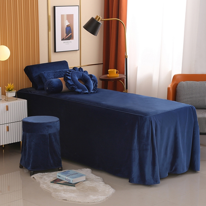 91家纺网 家纺一手货源 找家纺 琪宝阁 2024新款立丝绒美 容床罩套件-欧若拉 深蓝