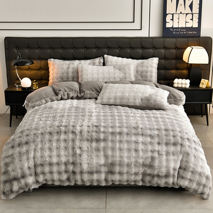 爱上家居 2024新款AB版兔兔绒牛奶绒四件套 灰色