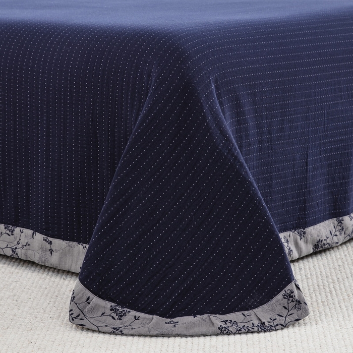 91家纺网 家纺一手货源 找家纺 鲁爱 2025新款全棉色织双层纱布流苏款四件套 惊鸿-深兰