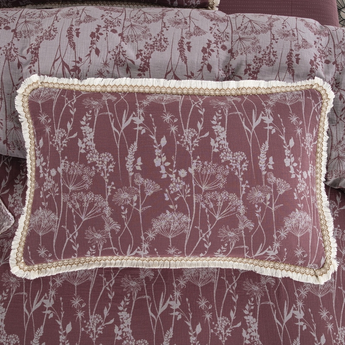 91家纺网 家纺一手货源 找家纺 鲁爱 2025新款全棉色织双层纱布流苏款四件套 云影-豆沙