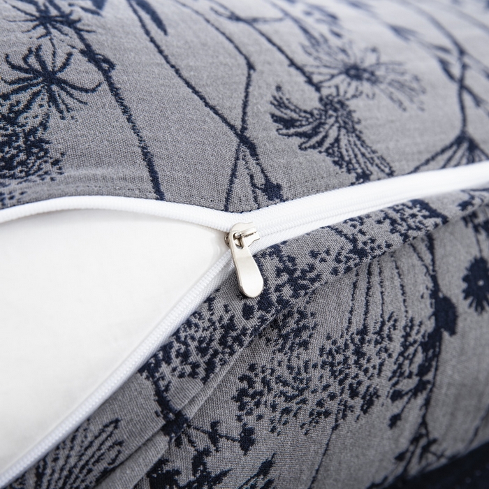 91家纺网 家纺一手货源 找家纺 鲁爱 2025新款全棉色织双层纱布流苏款四件套 云影-深兰