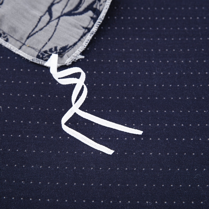 91家纺网 家纺一手货源 找家纺 鲁爱 2025新款全棉色织双层纱布流苏款四件套 云影-深兰