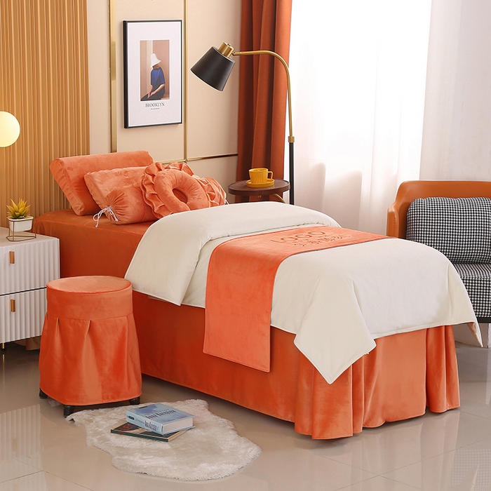 91家纺网 家纺一手货源 找家纺 琪宝阁 2024新款立丝绒美 容床罩套件-欧若拉 桔色