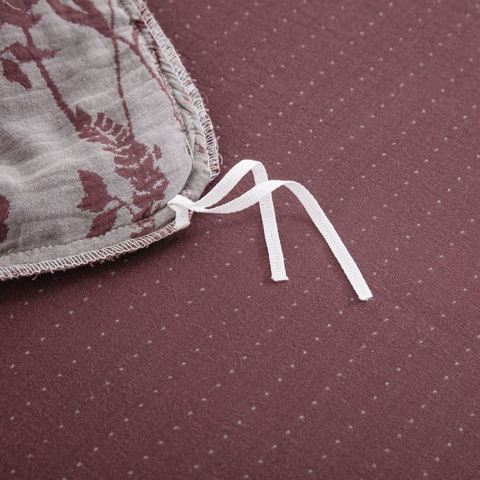 91家纺网 家纺一手货源 找家纺 鲁爱 2025新款全棉色织双层纱布流苏款四件套 云影-豆沙