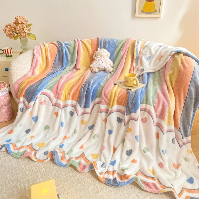 91家纺网 家纺一手货源 找家纺 悦织湾家纺 2025新款加厚雪花绒印花多功能毛毯牛奶绒休闲盖毯子跨境专供外贸出口电商热销款 彩虹