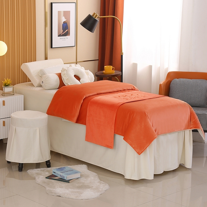 91家纺网 家纺一手货源 找家纺 琪宝阁 2024新款立丝绒美 容床罩套件-欧若拉 桔色米色床罩