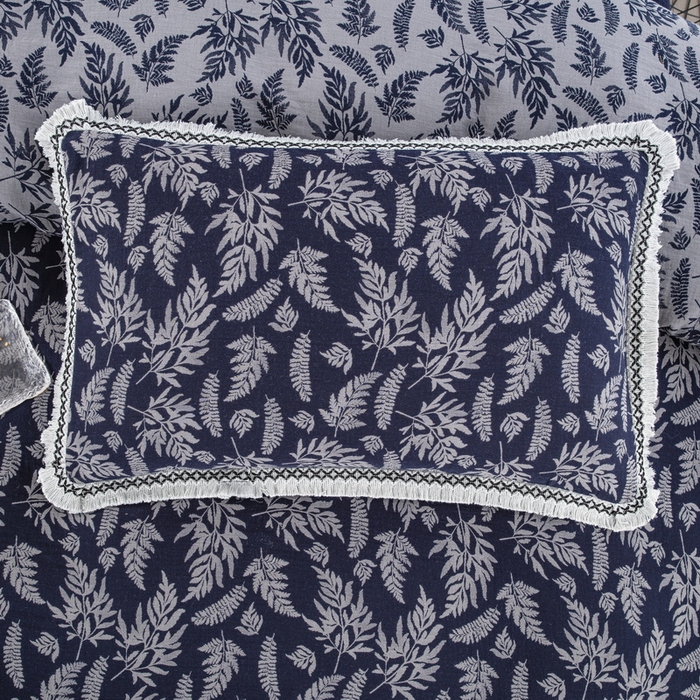 91家纺网 家纺一手货源 找家纺 鲁爱 2025新款全棉色织双层纱布流苏款四件套 扶苏-深兰