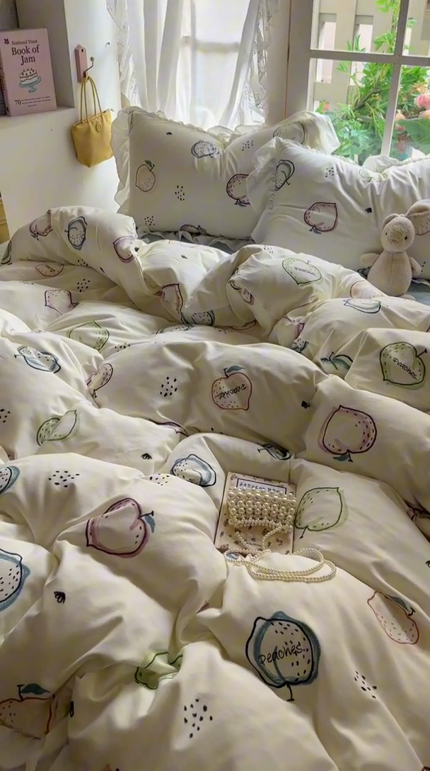 91家纺网 家纺一手货源 找家纺 阿曼达 2024新款ins博主风法式南法风浪漫系列花边款印花水洗m四件套 南法风-果园