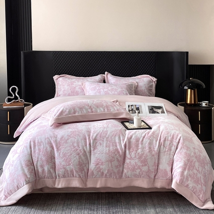 优悦生活馆 2025新款牛奶绒印花四件套-维也纳 维也纳-白桃粉