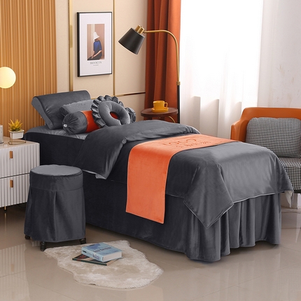 琪宝阁 2024新款立丝绒美 容床罩套件-欧若拉 深灰