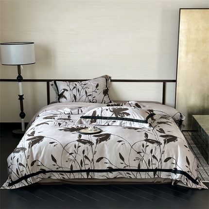 91家纺网 家纺一手货源 找家纺 赫帛 2024新款60s数码印花天丝棉四件套-睡莲 睡莲-咖色