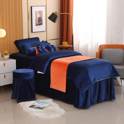琪宝阁 2024新款立丝绒美 容床罩套件-欧若拉 深蓝