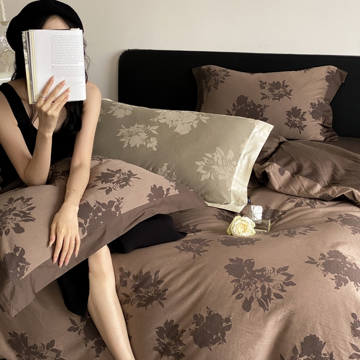 91家纺网 家纺一手货源 找家纺 赫帛 2024新款60支全棉色织提花水洗棉-伊芙 伊芙-咖色