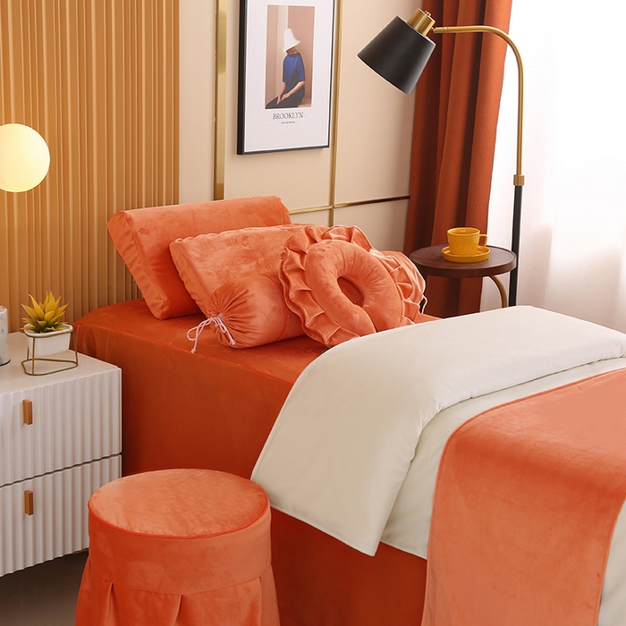 91家纺网 家纺一手货源 找家纺 琪宝阁 2024新款立丝绒美 容床罩套件-欧若拉 桔色