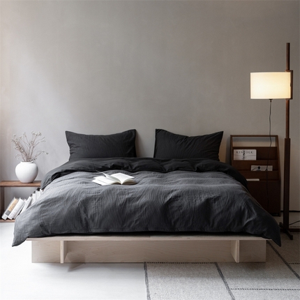 91家纺网 家纺一手货源 找家纺 （总）小春日和 2024新款简约树纹高端色织全棉提花四件套纯色高档民宿纯棉被套白色床单1.8床笠双人加大床单