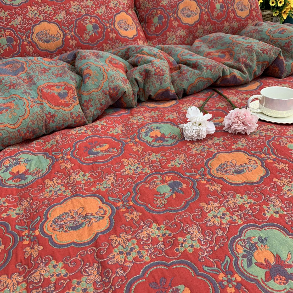 91家纺网 家纺一手货源 找家纺 鲁爱 2025新款三层纱床盖款四件套 事事如意