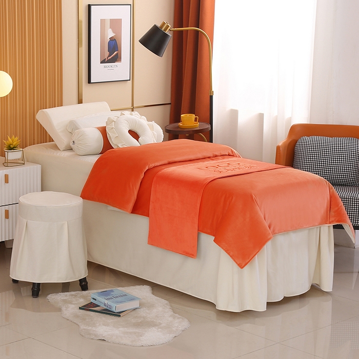 91家纺网 家纺一手货源 找家纺 琪宝阁 2024新款立丝绒美 容床罩套件-欧若拉 桔色