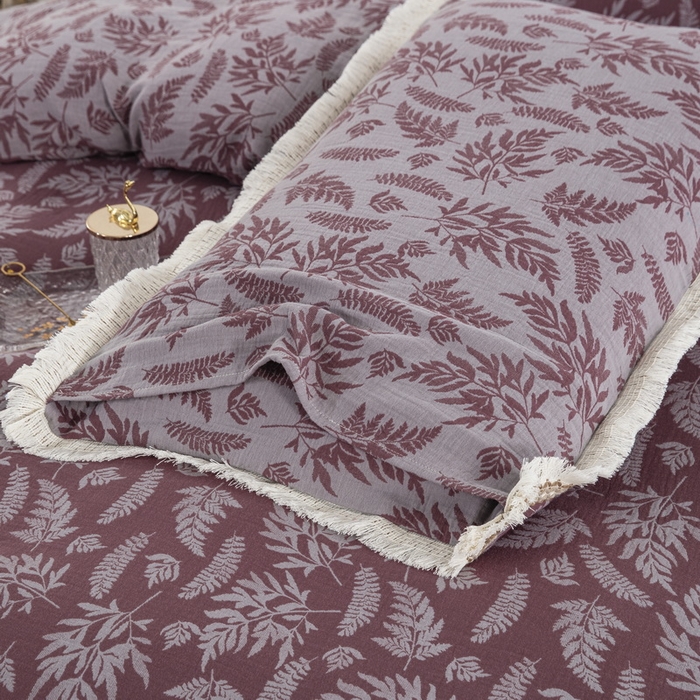 91家纺网 家纺一手货源 找家纺 （总）鲁爱 2025新款全棉色织双层纱布流苏款四件套