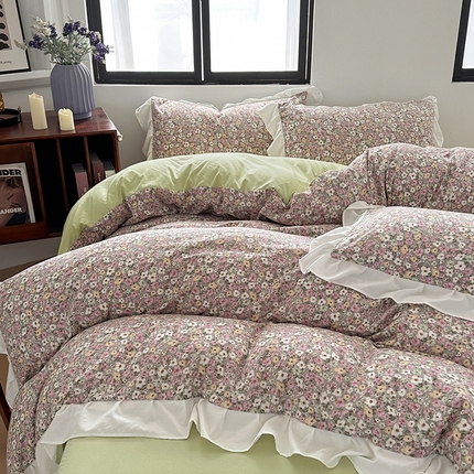 91家纺网 家纺一手货源 找家纺 希丞家居 2024新款小清新水洗棉花边四件套 星绘