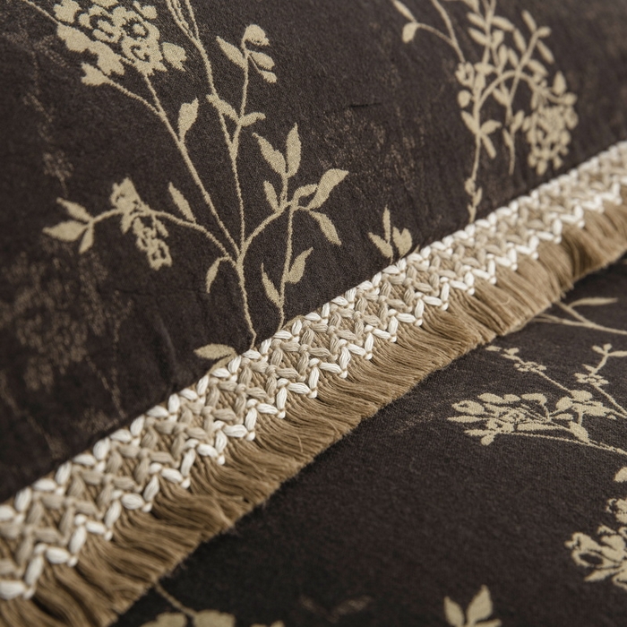 91家纺网 家纺一手货源 找家纺 鲁爱 2025新款全棉色织双层纱布流苏款四件套 惊鸿-深咖