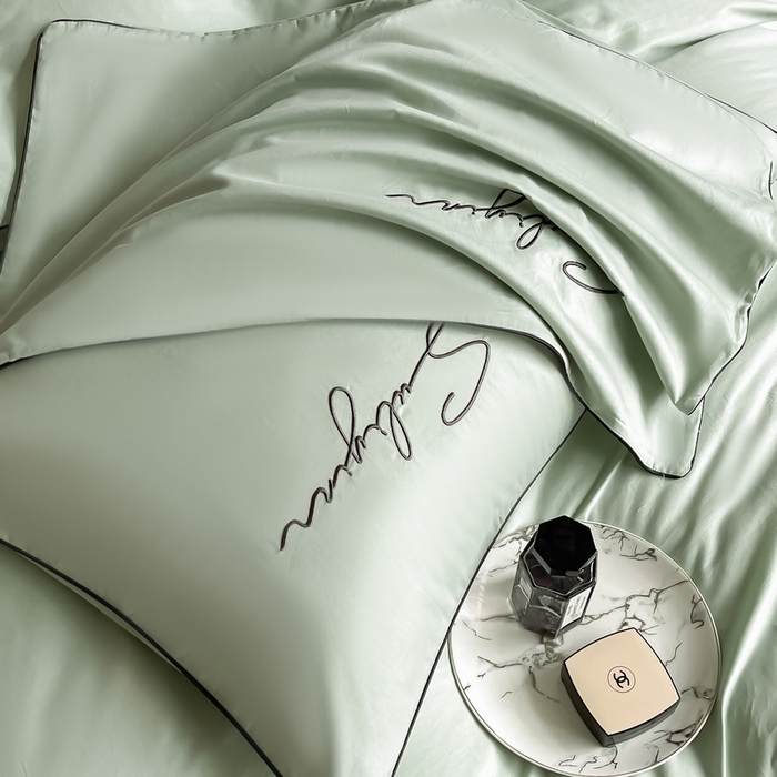 91家纺网 家纺一手货源 找家纺 一帆毯业 2024新款全棉纯色刺绣麻绳滚边四件套 繁星蓝