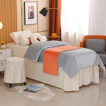 琪宝阁 2024新款立丝绒美 容床罩套件-欧若拉 蓝灰米色床罩