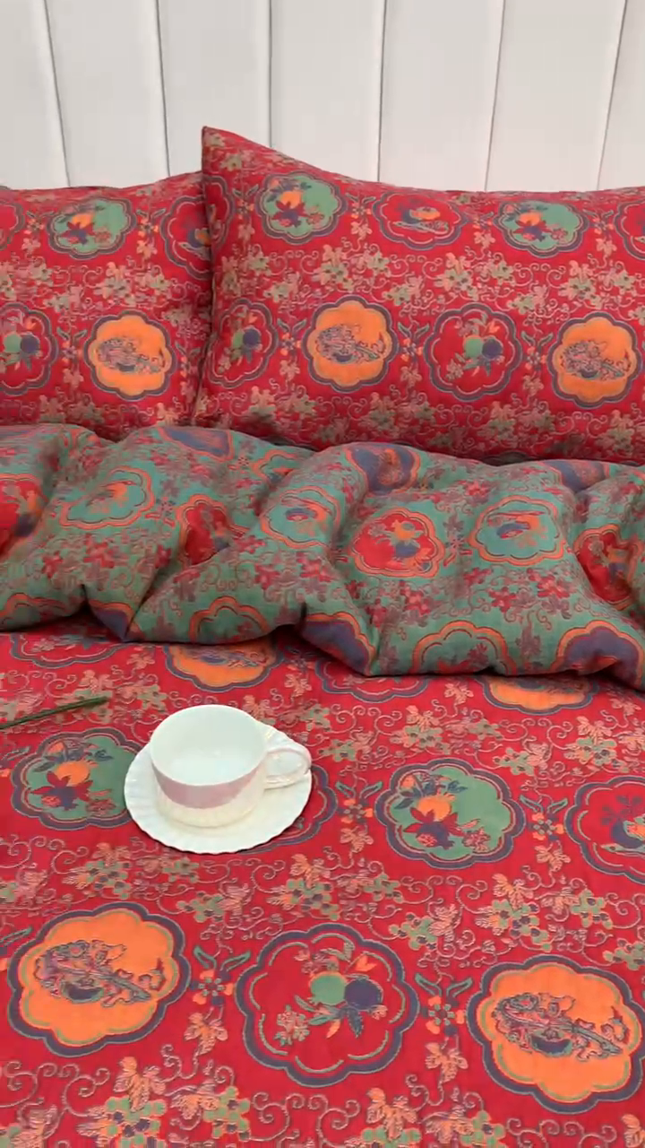 91家纺网 家纺一手货源 找家纺 鲁爱 2025新款三层纱床盖款四件套 事事如意