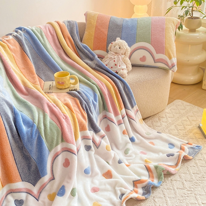91家纺网 家纺一手货源 找家纺 悦织湾家纺 2025新款加厚雪花绒印花多功能毛毯牛奶绒休闲盖毯子跨境专供外贸出口电商热销款 彩虹