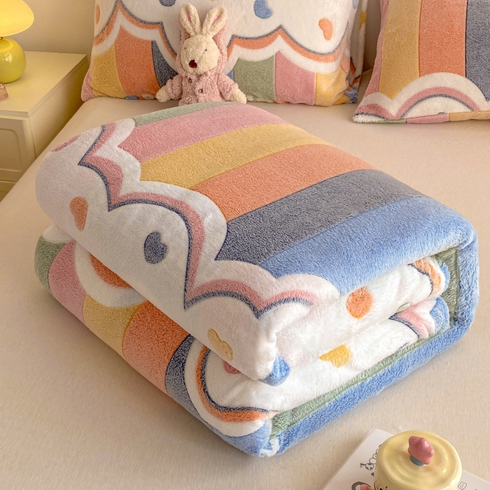 91家纺网 家纺一手货源 找家纺 悦织湾家纺 2025新款加厚雪花绒印花多功能毛毯牛奶绒休闲盖毯子跨境专供外贸出口电商热销款 彩虹