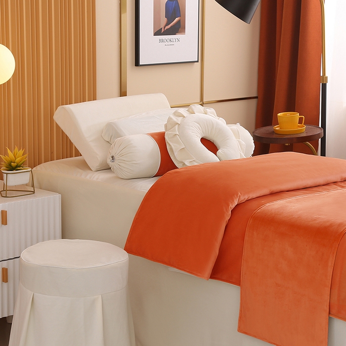 91家纺网 家纺一手货源 找家纺 琪宝阁 2024新款立丝绒美 容床罩套件-欧若拉 桔色