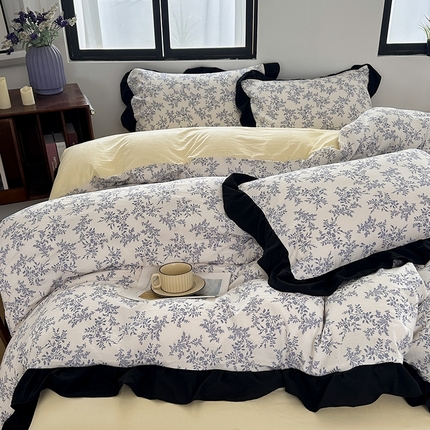 91家纺网 家纺一手货源 找家纺 希丞家居 2024新款小清新水洗棉花边四件套 晴空