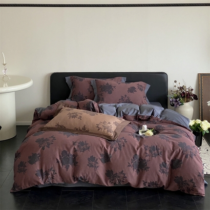 91家纺网 家纺一手货源 找家纺 赫帛 2024新款60支全棉色织提花水洗棉-伊芙 伊芙-玫瑰棕