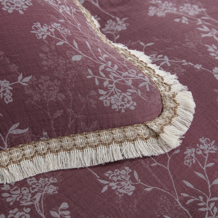 91家纺网 家纺一手货源 找家纺 鲁爱 2025新款全棉色织双层纱布流苏款四件套 惊鸿-豆沙