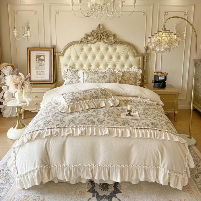 91家纺网 家纺一手货源 找家纺 亲亲公主 2025新款高克重牛奶绒花边四件套-法式情怀 奶油白