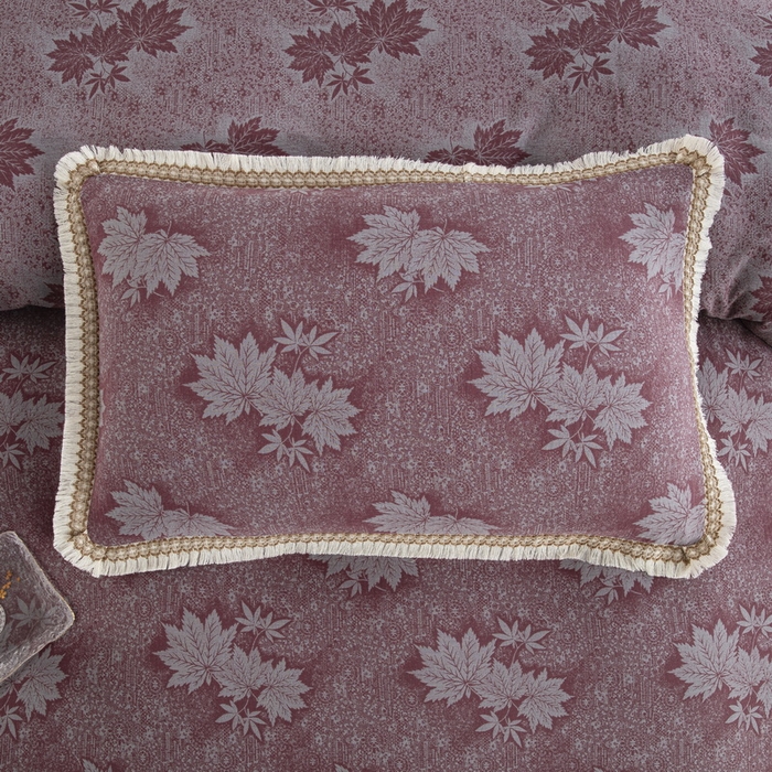 91家纺网 家纺一手货源 找家纺 鲁爱 2025新款全棉色织双层纱布流苏款四件套 秋韵-豆沙