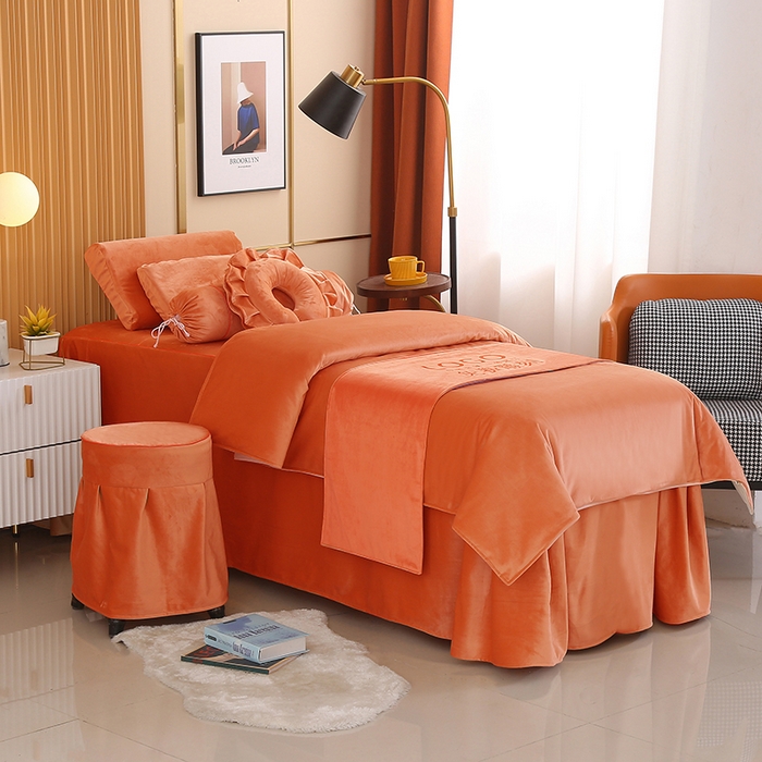 91家纺网 家纺一手货源 找家纺 琪宝阁 2024新款立丝绒美 容床罩套件-欧若拉 桔色