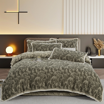 91家纺网 家纺一手货源 找家纺 （总）鲁爱 2025新款全棉色织双层纱布流苏款四件套