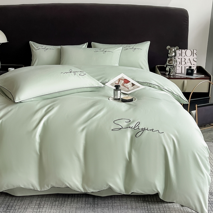 91家纺网 家纺一手货源 找家纺 一帆毯业 2024新款全棉纯色刺绣麻绳滚边四件套 繁星蓝