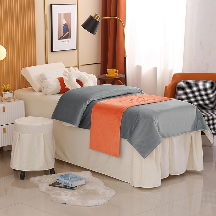 91家纺网 家纺一手货源 找家纺 琪宝阁 2024新款立丝绒美 容床罩套件-欧若拉 浅灰米色床罩