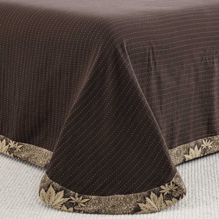 91家纺网 家纺一手货源 找家纺 鲁爱 2025新款全棉色织双层纱布流苏款四件套 秋韵-深咖