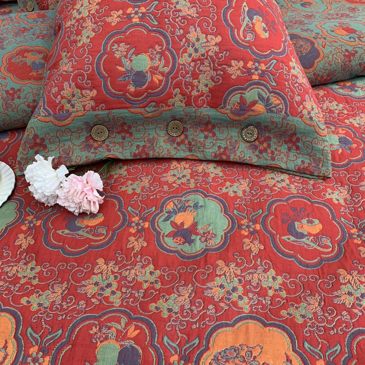 91家纺网 家纺一手货源 找家纺 鲁爱 2025新款三层纱床盖款四件套 事事如意