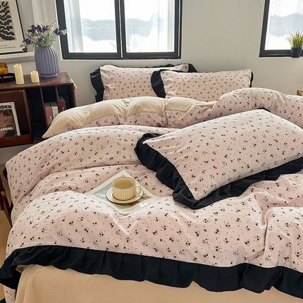 91家纺网 家纺一手货源 找家纺 希丞家居 2024新款小清新水洗棉花边四件套 米雅