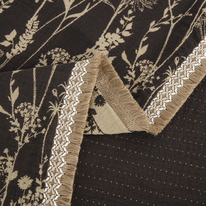 91家纺网 家纺一手货源 找家纺 鲁爱 2025新款全棉色织双层纱布流苏款四件套 云影-深咖