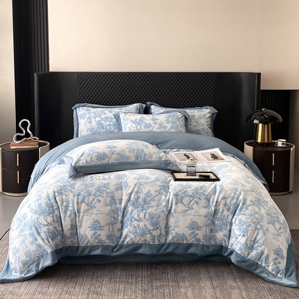 优悦生活馆 2025新款牛奶绒印花四件套-维也纳 维也纳-湖水绿