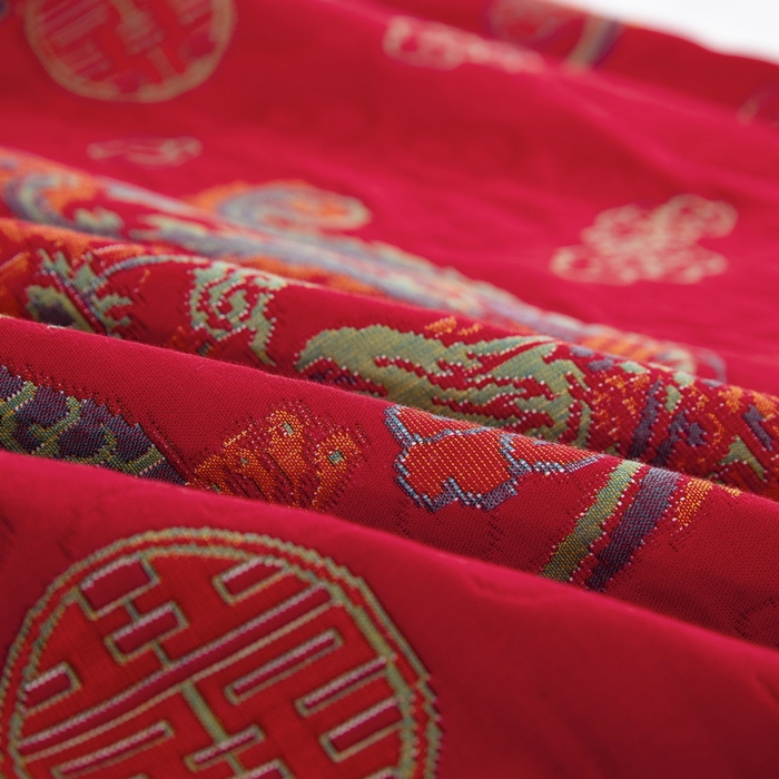 91家纺网 家纺一手货源 找家纺 鲁爱 2025新款三层纱床盖款四件套 龙凤呈祥-正红