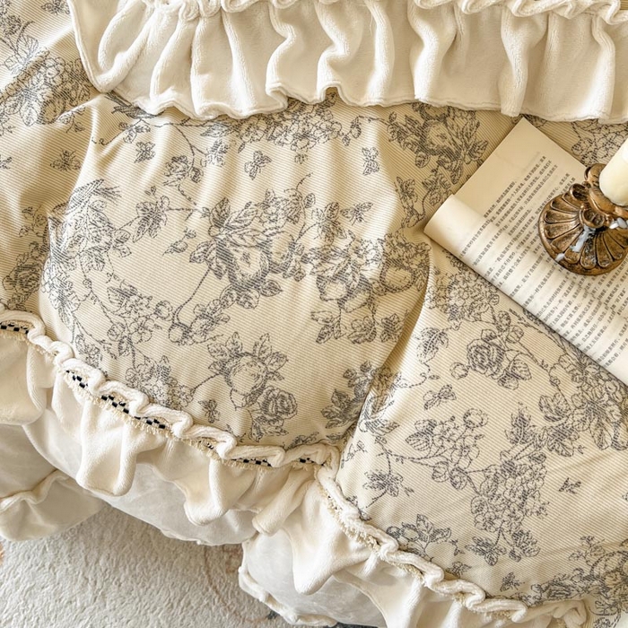 91家纺网 家纺一手货源 找家纺 （总）亲亲公主 2025新款高克重牛奶绒花边四件套-法式情怀