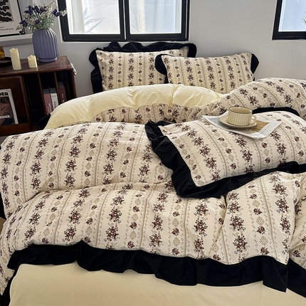 91家纺网 家纺一手货源 找家纺 （总）希丞家居 2025新款小清新水洗棉花边四件套